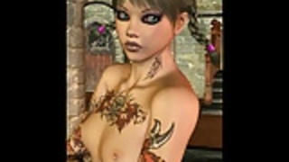 CGブルネットベイブは彼女の体の入れ墨を披露 CGブルネットベイブは彼女の体の入れ墨を披露