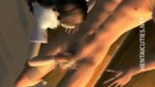 セクシーな3Dアニメの女は、2ディックスを吸います
